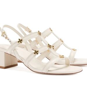 Larroudé Harmony Block Heel Sandals White w/ Gold Sz 9